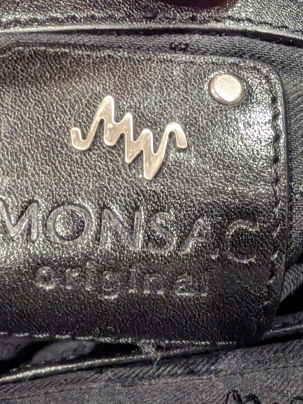 Monsac Black Leather Bag with Silver Logo Accent